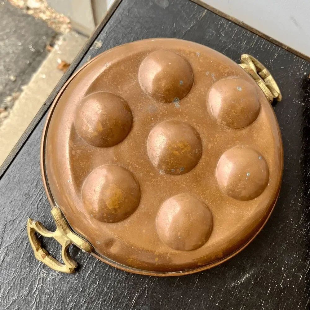 French Country Copper Escargot Pan VTG Rustic Cottage Decor Egg